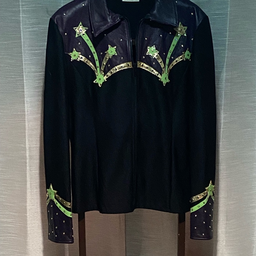 Stylish Black and Green Leather Jacket